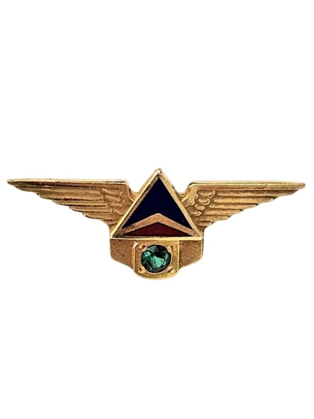 10K Gold Green Stone Delta Airlines Service Lapel Pin J905
